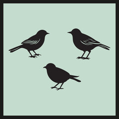 Lark black silhouette set vector, birds on a branch