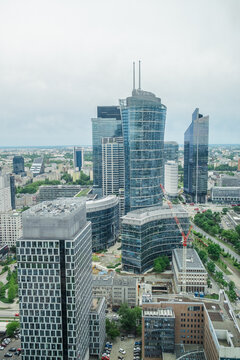 Aerial view of Warsaw skyscrapers. May 27, 2022. Warsaw, Poland.