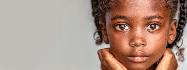 Thoughtful Young Girl with Piercing Eyes Portrait - obrazy, fototapety, plakaty