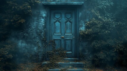 Gothic door in the forest. Halloween concept.