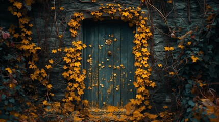 Gothic door in the forest. Halloween concept.