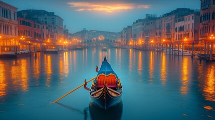 Gondola on Grand Canal at sunset, Venice, Italy. - obrazy, fototapety, plakaty
