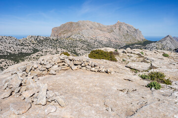 Fototapeta na wymiar Puig Major mountain massif from Rateta peak, Natural area of the Serra de Tramuntana., Majorca, Balearic Islands, Spain