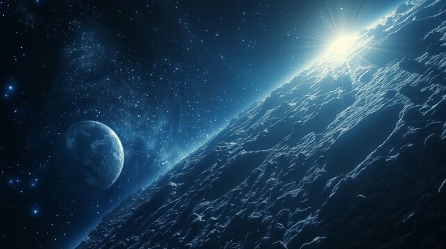 Space background with planets and stars. 3d rendering toned image