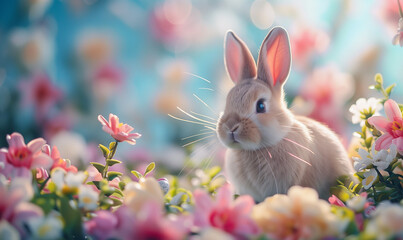 White Rabbit with Pink Egg on Pastel Background
