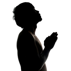 Silhouette of a man asking for blessings from God on transparent background PNG