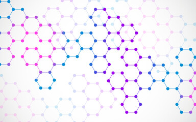 Hexagonal molecules background, molecular structure of DNA. Vector illustration