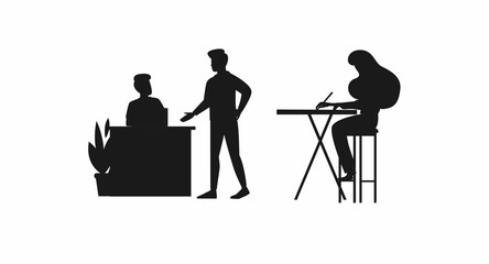 Black Silhouette People Bar With Woman Sitting Table