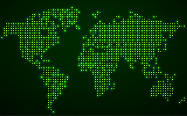 Fototapeta na wymiar Abstract glowing world map of dots. Dotted world map. Vector illustration