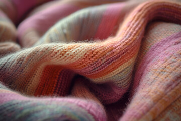 Closeup of cashmere knit sweater. Comfortable style clothing. Wavy folds material. Generative AI