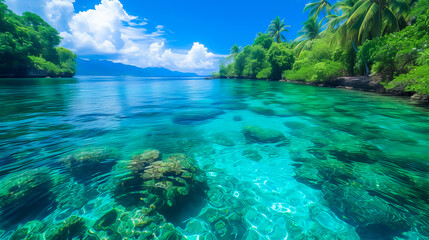 Fototapeta na wymiar Crystal Lagoon Retreat. Exotic Underwater Beauty
