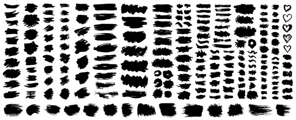 Set of black paint ink brush strokes brushes lines Dirty artistic design elements boxes frames for text Vector illustration