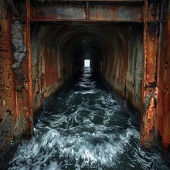 a water flowing through a tunnel
