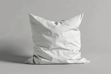 large white throw pillow with detailed soft plush texture, plump pillow insert filling, pillow standing upright