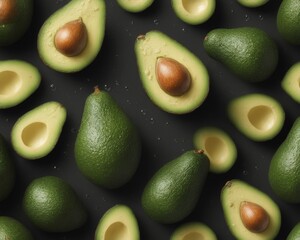 Fresh avocados cut in half with droplets illustration