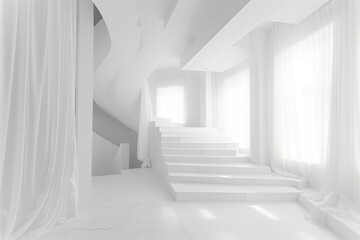 white corridor with columns and windows