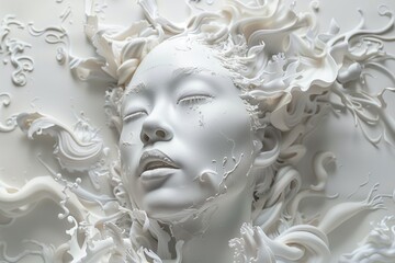 sculpture of a woman wrapped in white liquid