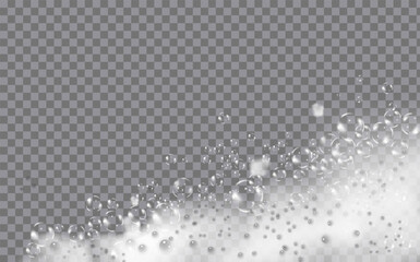 Bath foam isolated on transparent background. Shampoo bubbles texture.Sparkling shampoo and bath lather vector illustration.