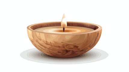 Candle in Wooden Dish Isolated on White Background V