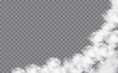 Bath foam isolated on transparent background. Shampoo bubbles texture.Sparkling shampoo and bath lather vector illustration.