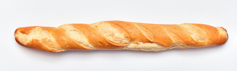 French bread baguette on white background isolated