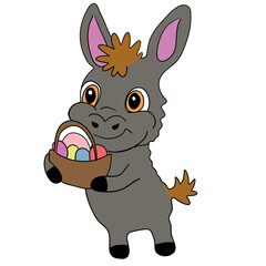 Digital illustration in simple style: Happy Easter cartooned cute donkey