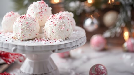 Fototapeta na wymiar Peppermint Snowball Cookies on a Festive Table