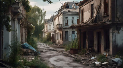 Fototapeta premium tornado damage and ruin on a residential street in odessa