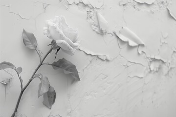 white rose on a white wall - obrazy, fototapety, plakaty