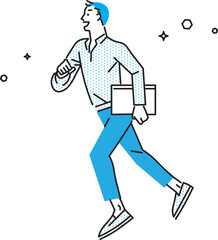 横顔の男性ー喜びながら走る男性ー1人ー学生ーシンプル白バックイラストベクター素材