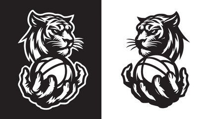 tiger basketball mascot logo icon, silhouettes mascot sketch concept , tiger basketball mascot logo icon 06