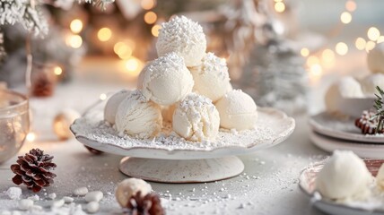 Fototapeta premium Vanilla Ice Cream Scoops in Elegant Bowl with Nut Toppings