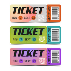 Set of vector tickets design template. Abstract colorful gradient composition for cinema, music event and social media promotion