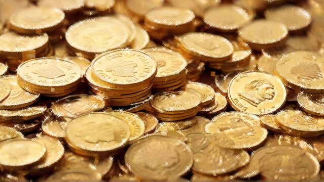 pile of gold coins shining light.seamless and looping animation