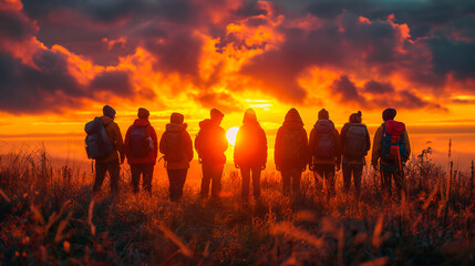 Friends at Dusk. Sunset Silhouettes of Togetherness - obrazy, fototapety, plakaty