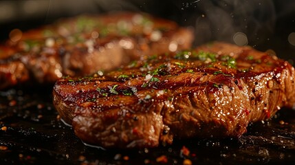 Meat steak grill cooking on fire. Background concept - obrazy, fototapety, plakaty