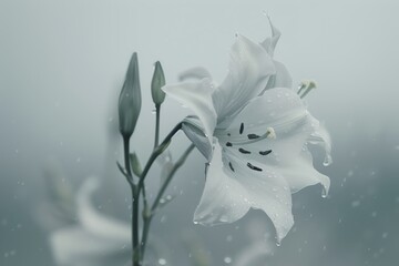 lily of the valley in a winter snow storm - obrazy, fototapety, plakaty