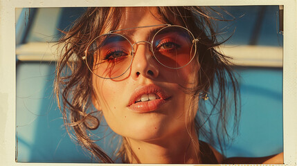 Polaroid portrait of a woman in sunglasses