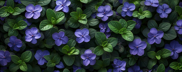 bright field of lush periwinkle, natural texture background, top view