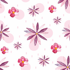 Obraz premium Hand painted pattern with beautiful summer and spring flowers. Seamless summertime pattern with flowers for print, packaging, greeting cards.