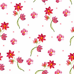 Hand painted pattern with beautiful summer and spring flowers. Seamless summertime pattern with flowers for print, packaging, greeting cards.