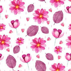 Hand painted pattern with beautiful summer and spring flowers. Seamless summertime pattern with flowers for print, packaging, greeting cards.