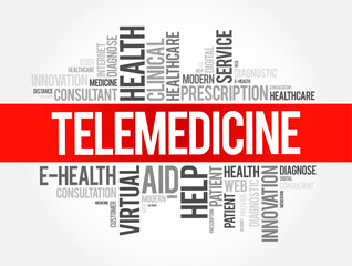 Telemedicine word cloud collage, health concept background - obrazy, fototapety, plakaty