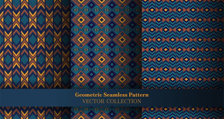 Trendy geometry argyle seamless pattern bundle. Tribal tracery ethnic patterns. Argyle lozenge geometric vector seamless motif set. Cover background prints.