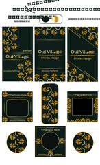 Set of Editable Luxury banner and stories templates. Green background color with golden elements. Suitable for social media post and web internet ads. 