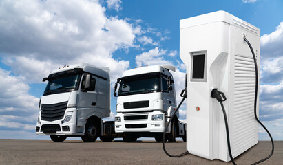 Electric trucks with charging station. Concept