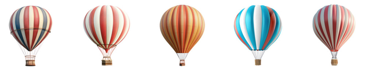 Set of striped hot air balloon in the sky, cut out - stock png.