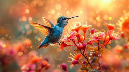 Fototapeta premium Hummingbird Among Flowers