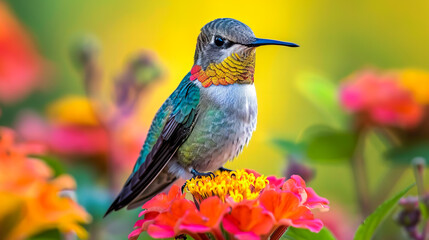 Hummingbird Among Flowers