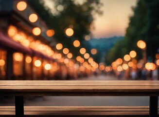 empty table in front of a night city street